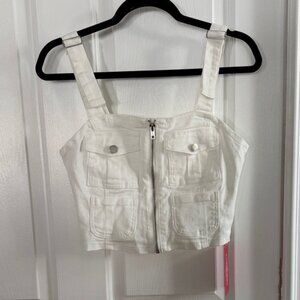 Denim White Cropped Zip-Up Top